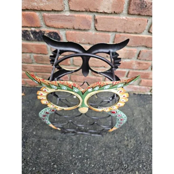 Vintage Owl Metal Wine Rack 9 Bottle Holder Hand Painted 20x15" - Picture 5 of 5